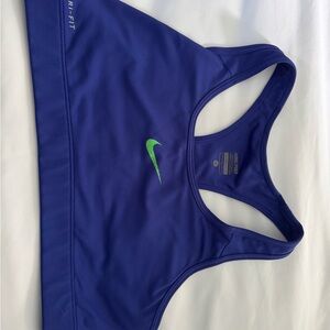Nike Women's Purple Sports Bra with Green Logo